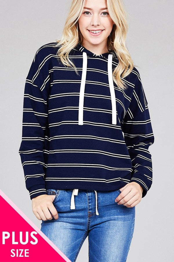 Stripe French Terry Hoodie w/ Drawstring